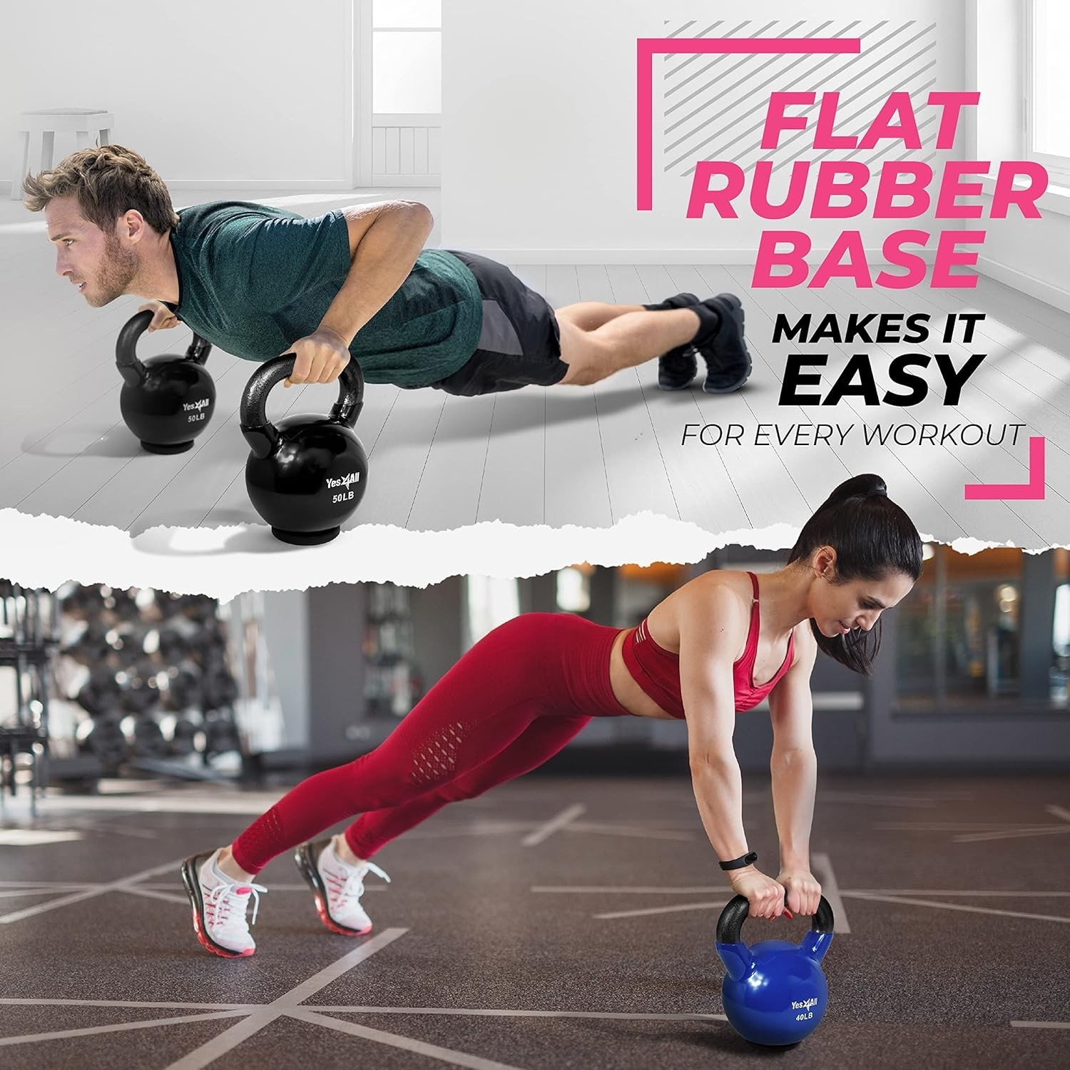 Durable Rubber Bottom Kettlebells 5-65 lbs - Ideal for Home Strength Training