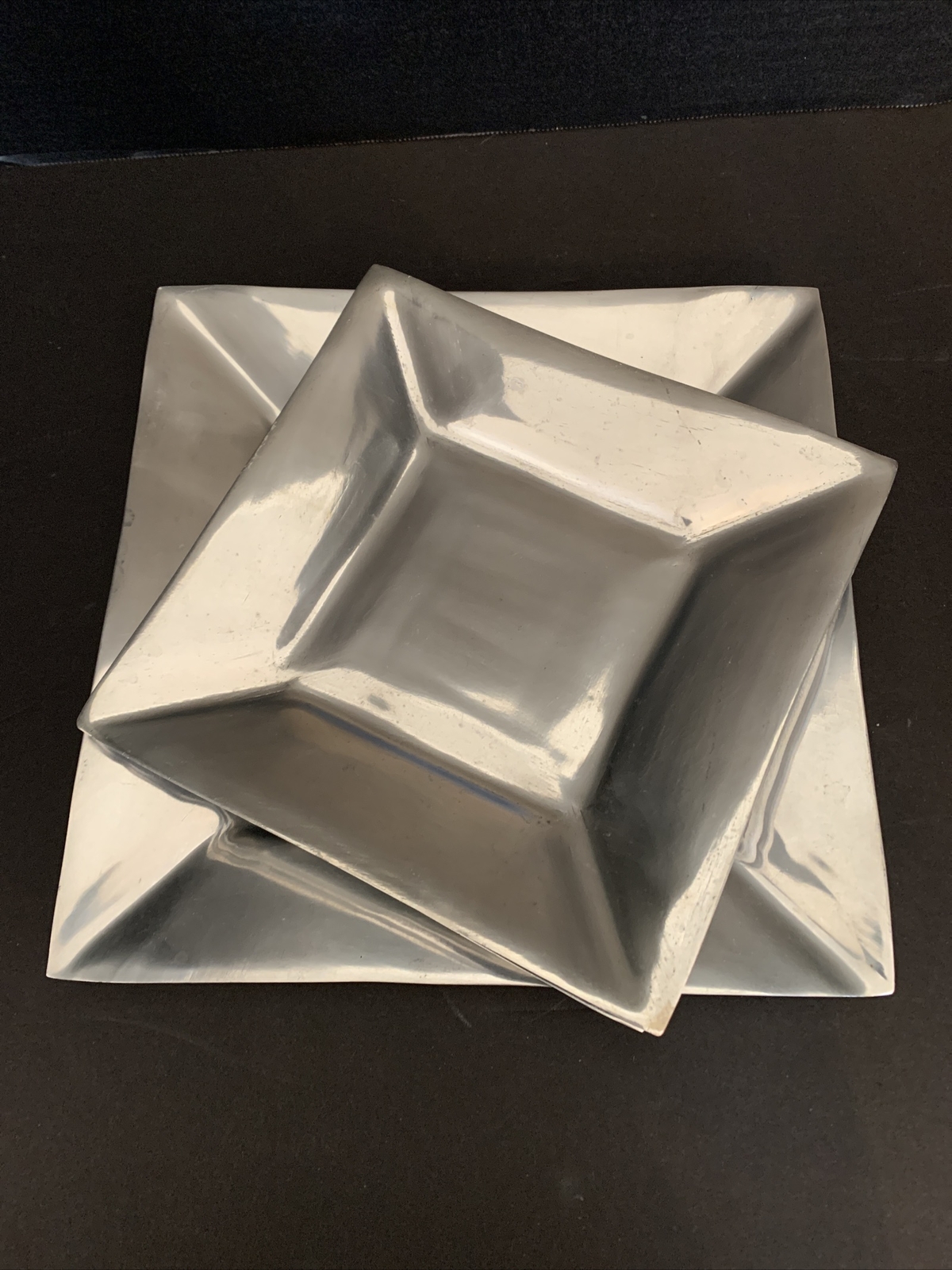 Set of 3 Square Metal Plates Heavy Silver Color Candle Plates 9 3/4" and 7 1/2"