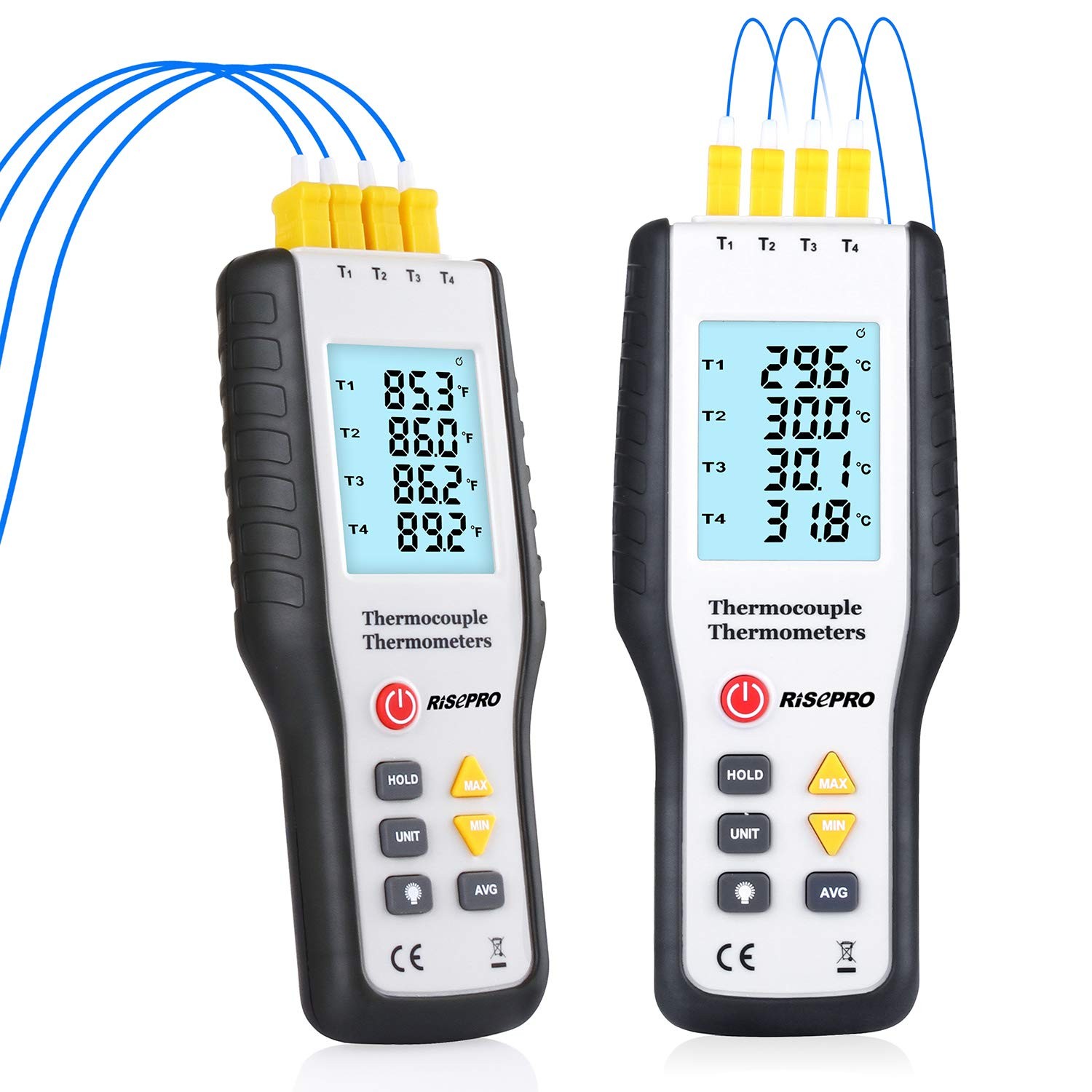 Thermocouple Thermometer, RISEPRO 4 Channel K Type Digital Thermometer White