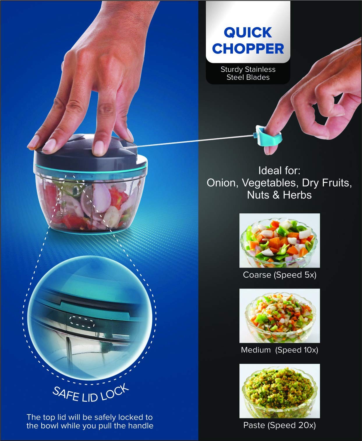 SIGNORAWARE Manual Food Processor, Vegetable Chopper -Easy Pull Hand String- ...