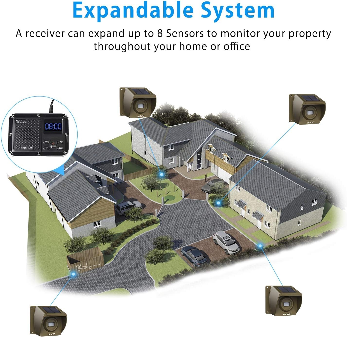 Solar Driveway Alarm Wireless 1800ft Motion Sensor Weatherproof Brown