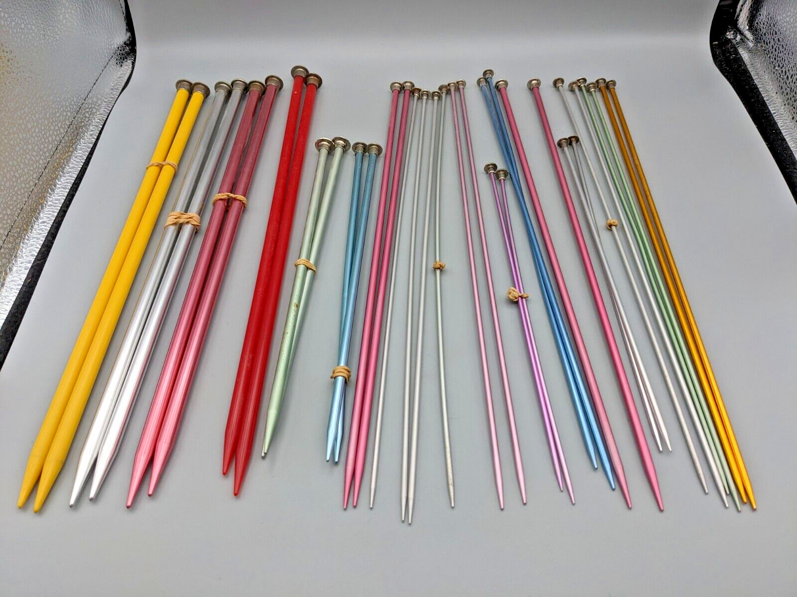 Knitting Needle Pairs Vintage Boye Susan Bates Zephr Metal Made in USA Lot of 17