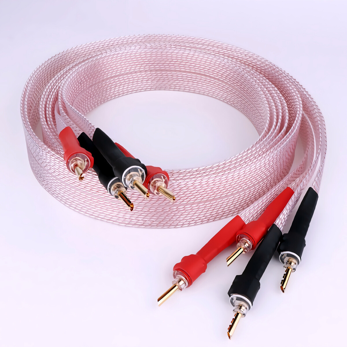 Silver Plated 8N OCC PTEE Ribbon Flat HiFi Speaker Wire Cable with Banana Plug