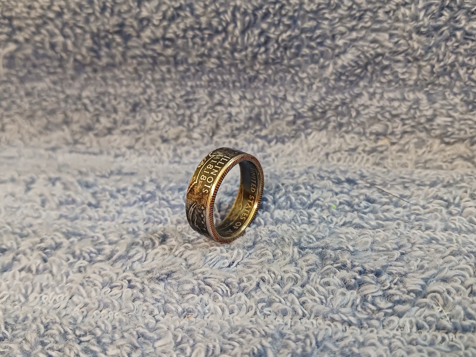Illinois Handcrafted Washington Quarters coin ring, size 7- 1/2