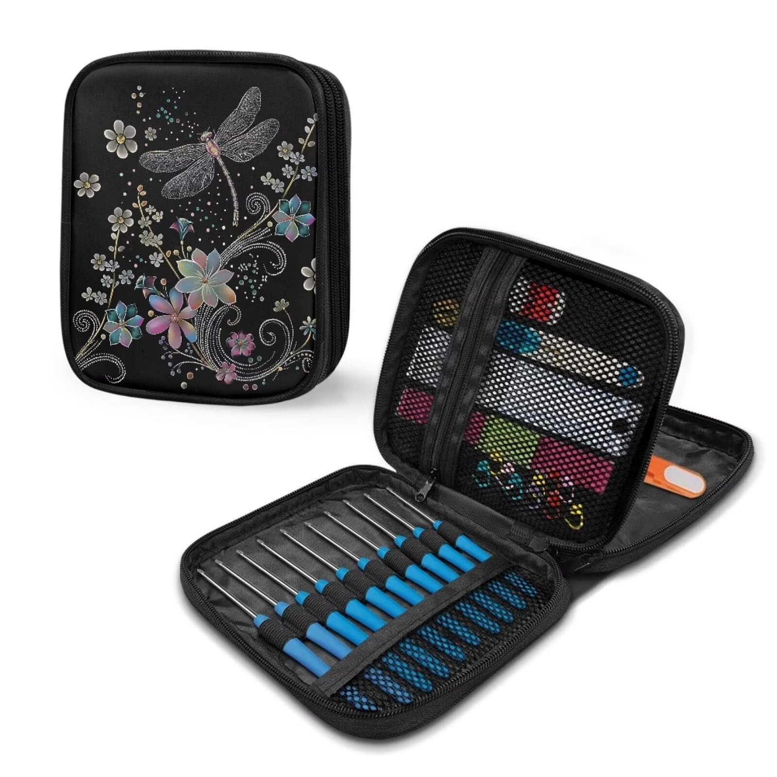 Dragonfly Organizer Case for Interchangeable Circular Knitting Needles, Croch