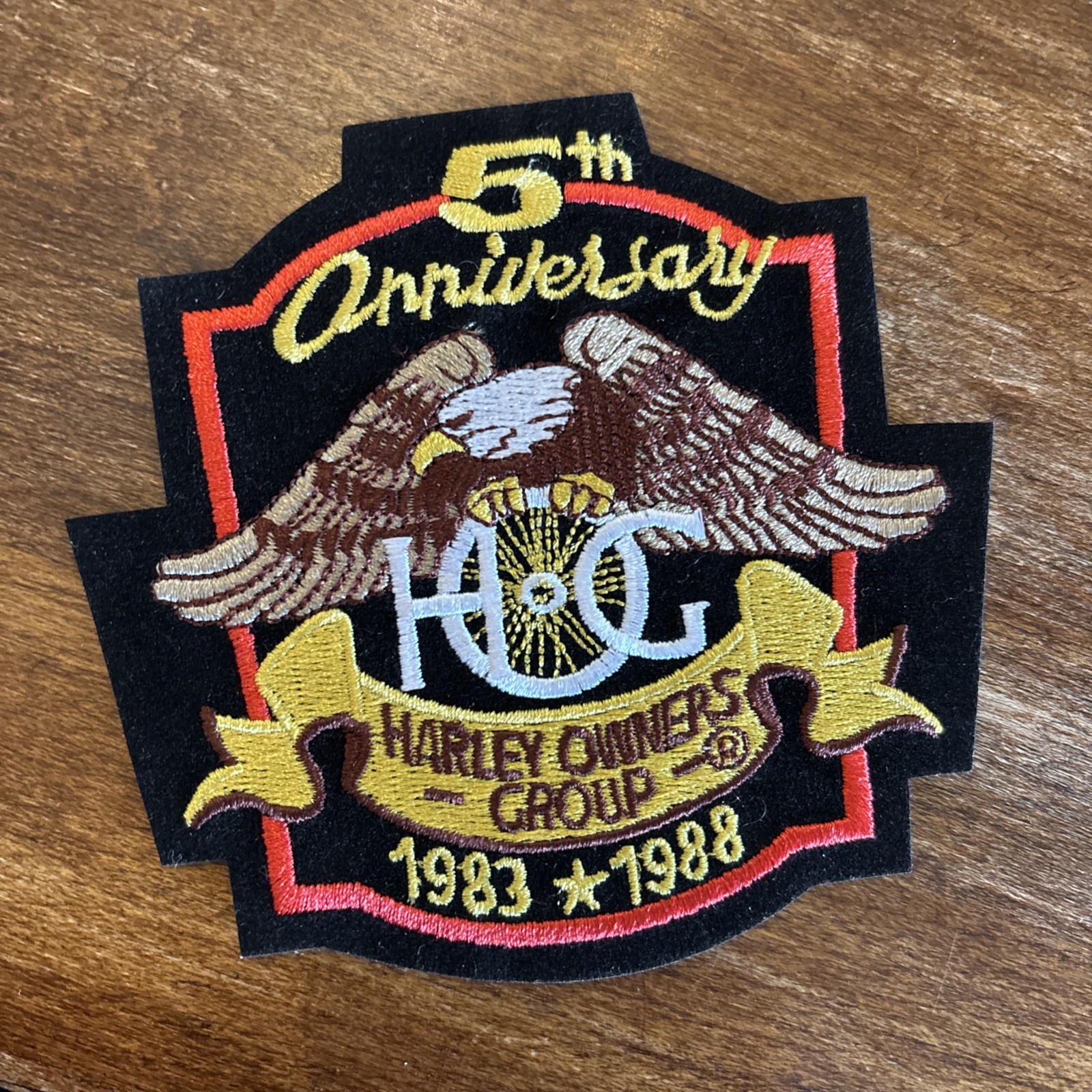 HARLEY DAVIDSON OWNERS GROUP 5th ANNIVERSARY HOG PATCH EMBLEM 1983-1988