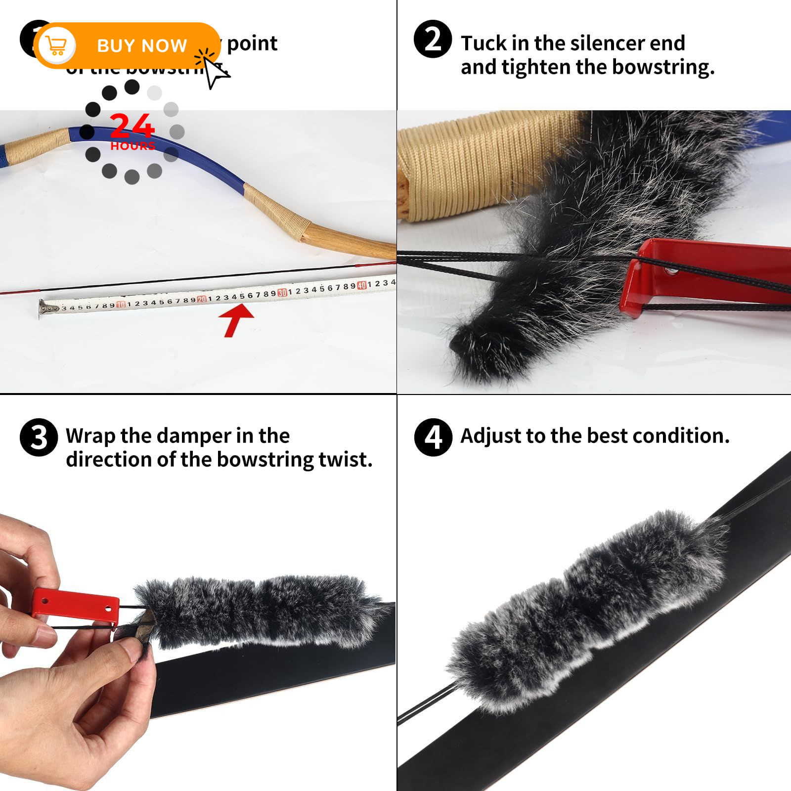 SOPOGER Archery Bow String Silencers - 2 Pair Rabbit Fur black