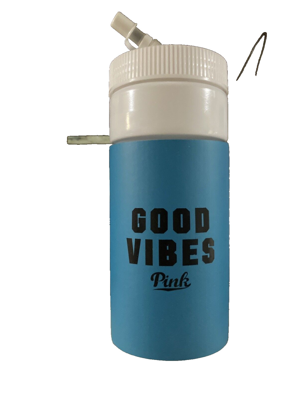 PINK Victoria’s Secret Retro Water Bottle Blue “Good Vibes”