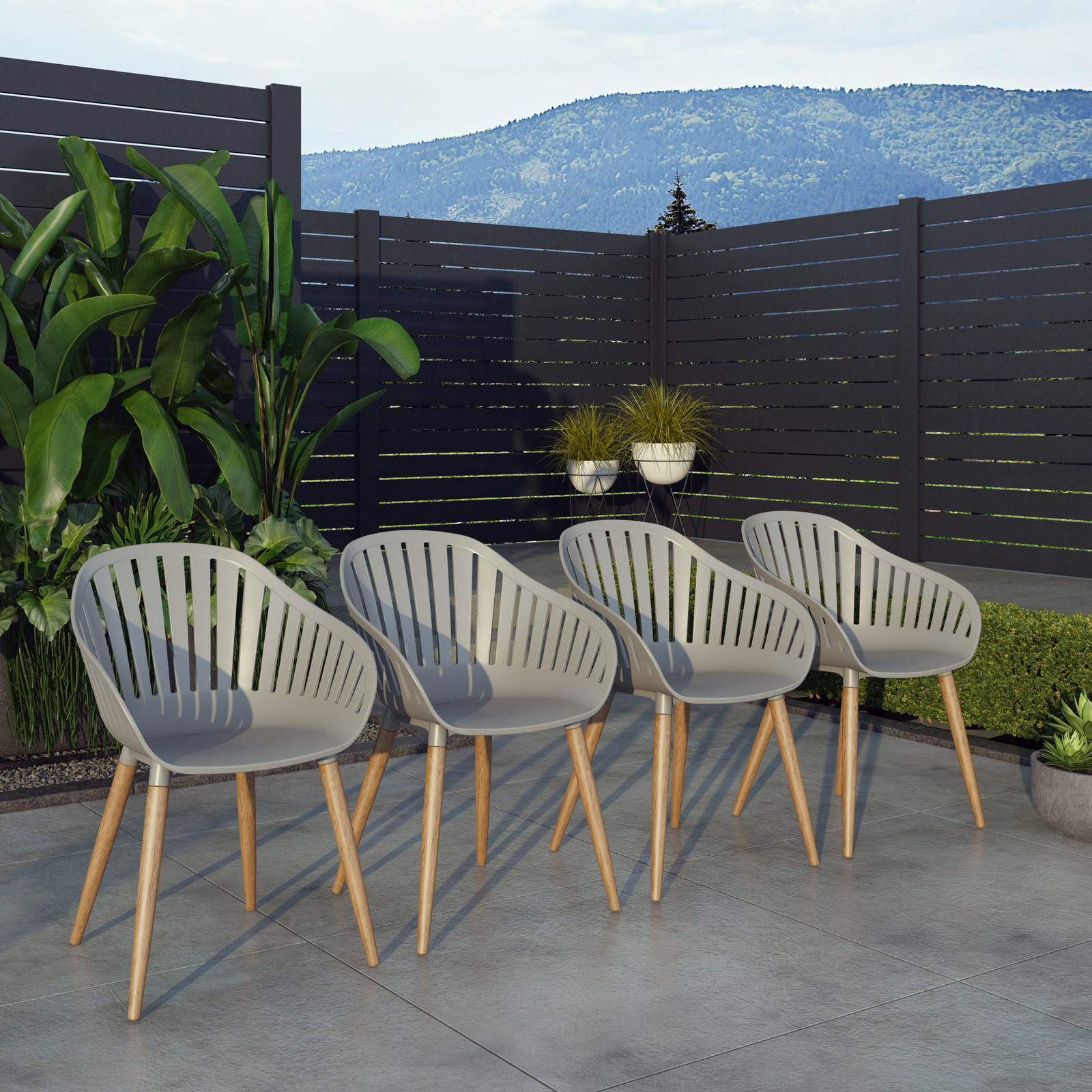 Amazonia Loira 4-Piece Outdoor Dining Chairs | Eucalyptus | White Chairs