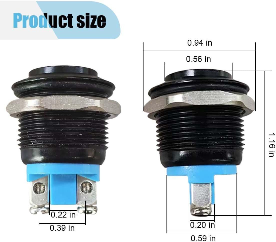 2PCS 19mm Momentary Horn Push Button Switch- 12V SPST 1NO Round Black&Blue