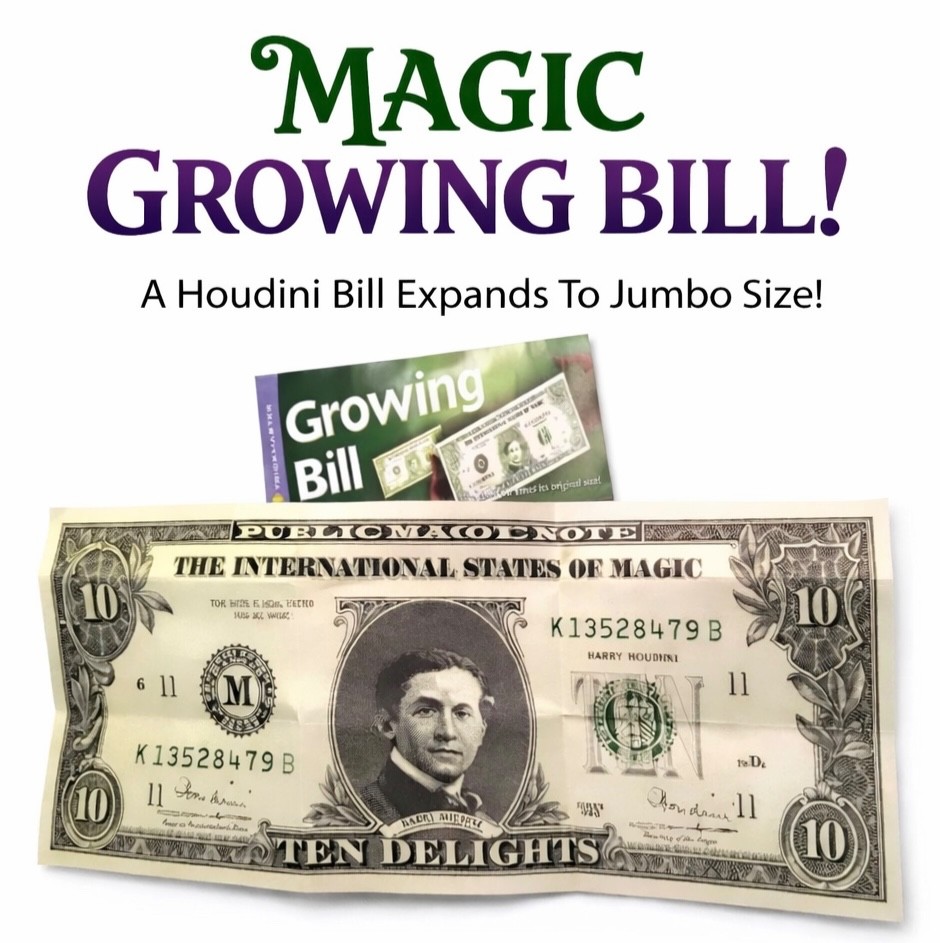 JUMBO MAGIC GROWING BILL TRICK Instant HOUDINI Money Dollar Bar Beginner