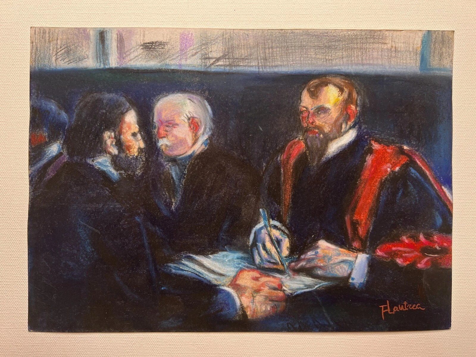 Toulouse Lautrec (Handmade) Drawing On old Paper Signed & Stamped Mixed Media