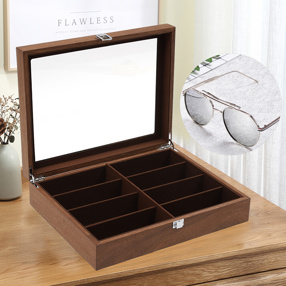 Sunglasses Case Display Eyeglass Box Storage Box Case 8-Bits Walnut Box Gift
