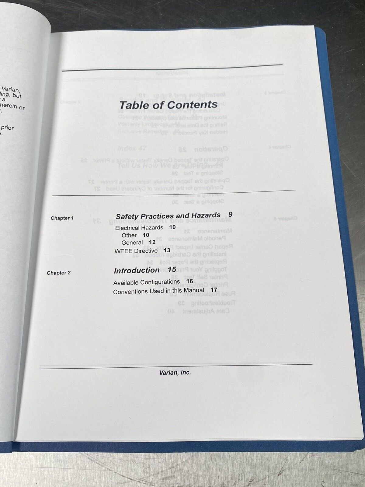 Varian Tapped Density Tester 2006 - Users Manual / Instructions Book
