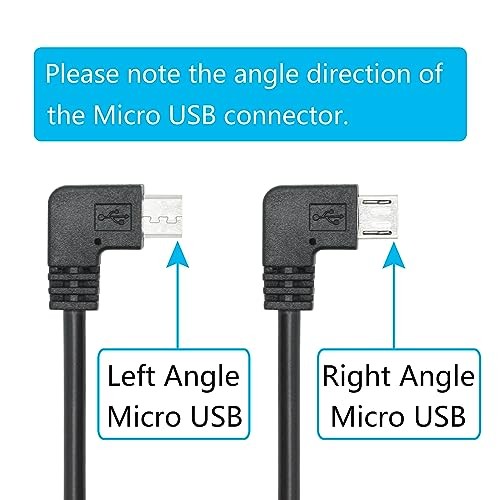 90 Degree Dash Cam Micro USB Power Cord 11FT, Right Micro USB Right Angle 3.5M