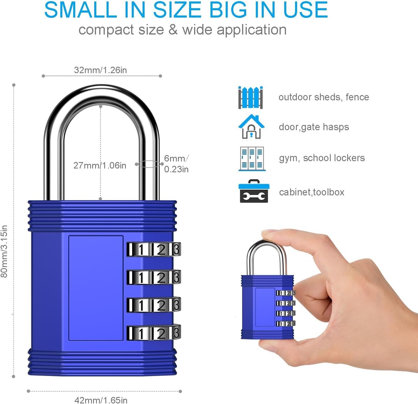 Heavy Duty Waterproof Combination Lock Padlock with 10,000 Combinations - Blue
