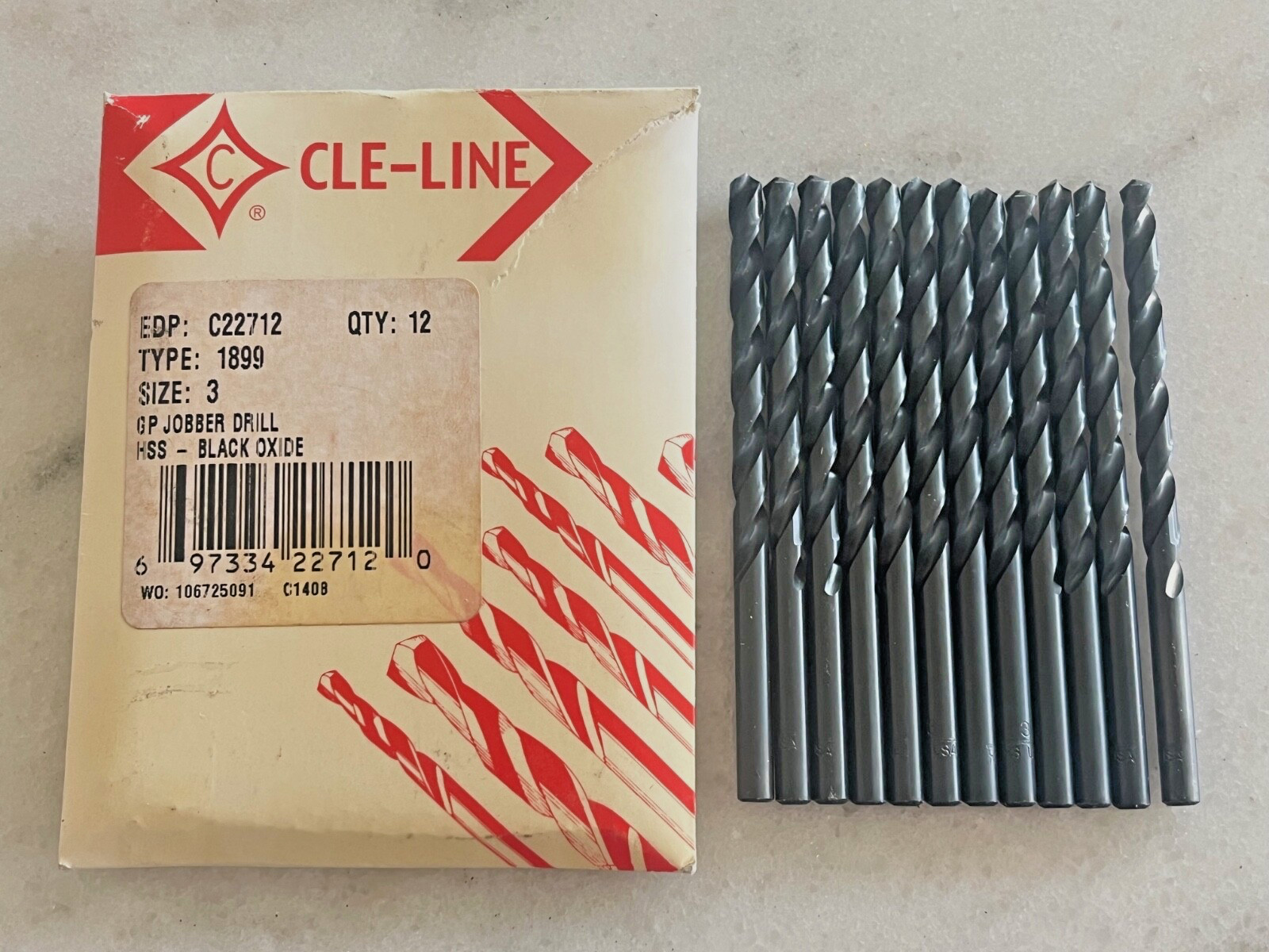 12 new Cleveland CLE-LINE Wire #3 Jobber Length HSS Twist Drills Black Oxide USA
