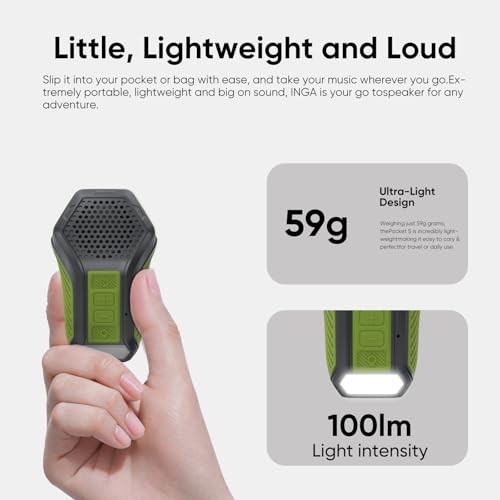 Wearable Bluetooth Speaker, Mini Clip-on Portable Speaker with Light 5.0 Green