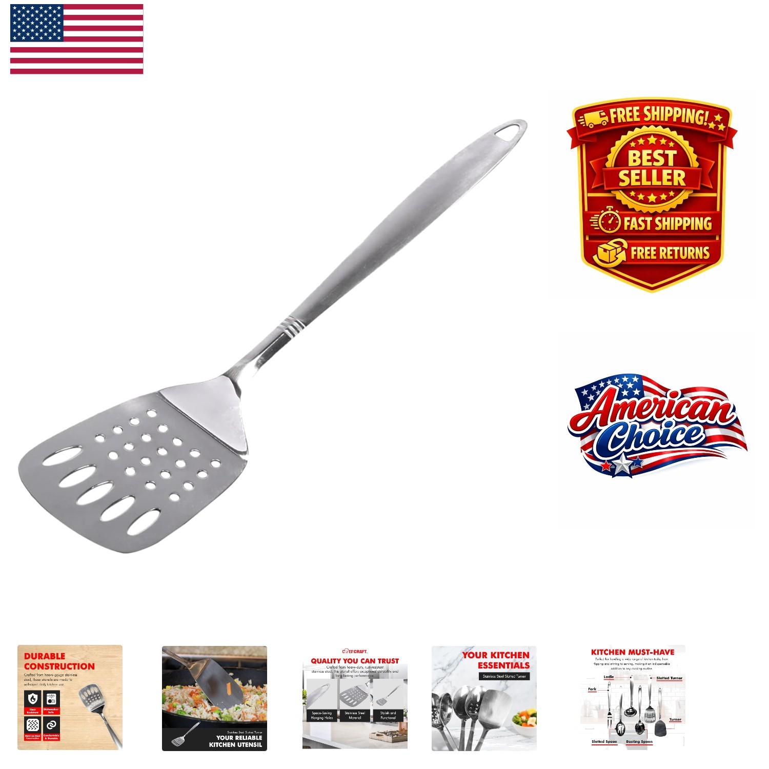 Heavy Gauge Stainless Steel Slotted Turner - Dishwasher Safe & Practical Design