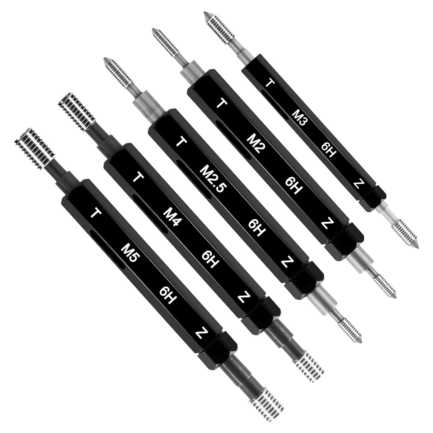 5pcs Metric Thread Plug Gauge 6H Go No Go Double End Thread Gauge Set