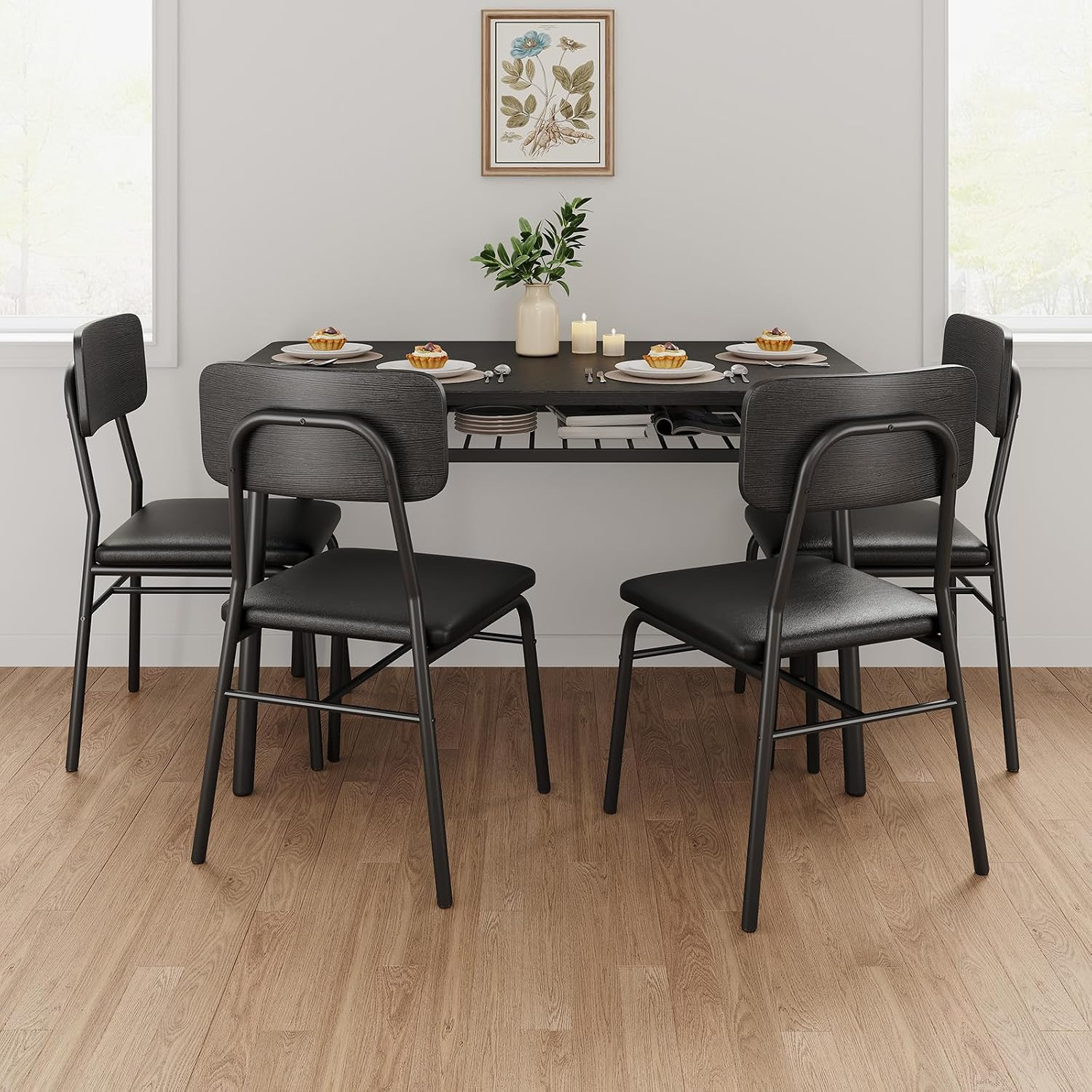 Garveehome Dining Table Set for 4 with Storage Rack, 5-Piece Kitchen Table and U