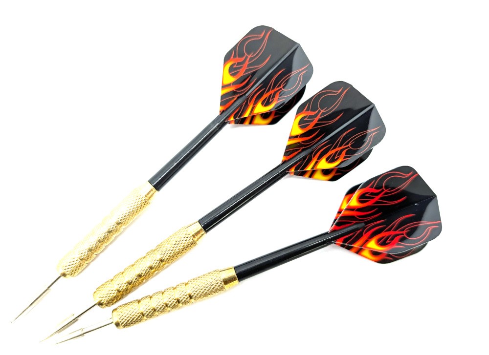3X Dart Arrows Fire Flames 19G Metal Tip Steeldart PVC Shaft Gold Darts