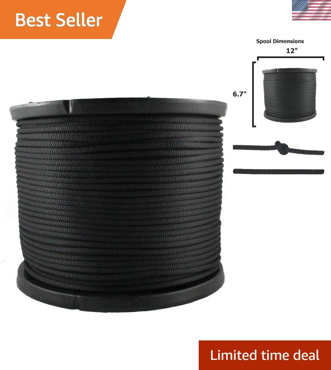 1/4" Dacron Polyester Rope Black 500 ft Marine Antenna Halyard Line CobraRope