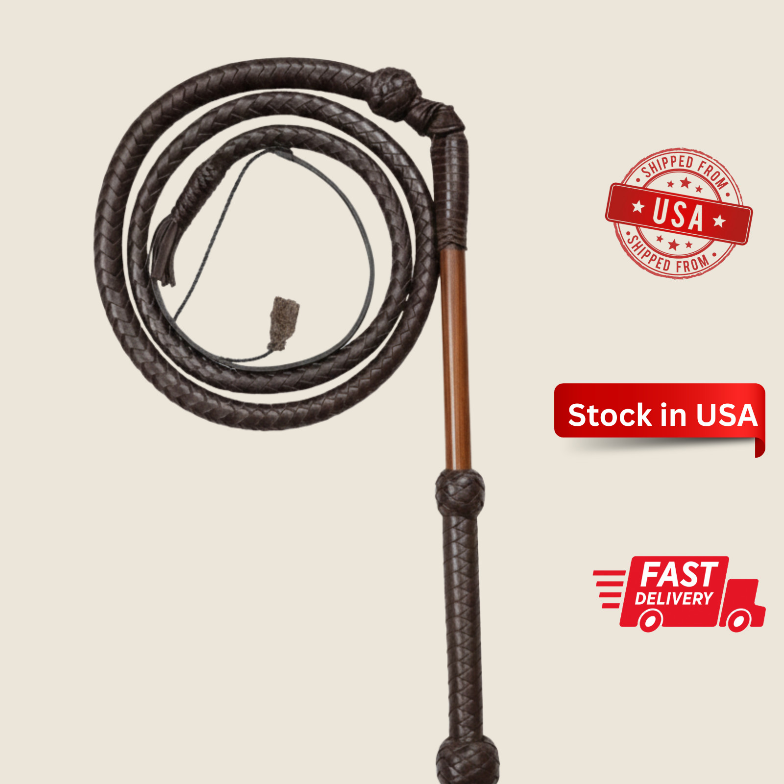 Premium 12 Plait 4-16ft Brown Leather Cowboy Handmade Indiana Jones Bullwhip