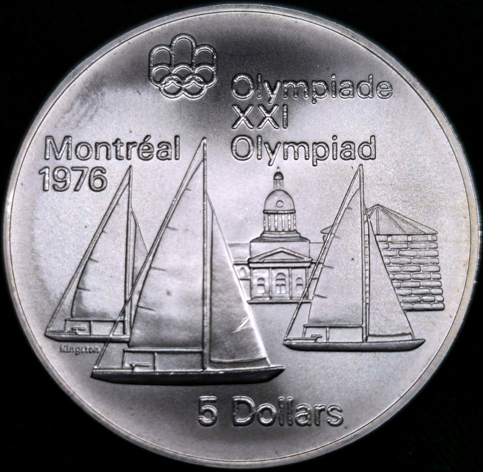 5 Dollars 1973 Elizabeth II Kingston & Sailboats Summer Olympics Montréal Canada