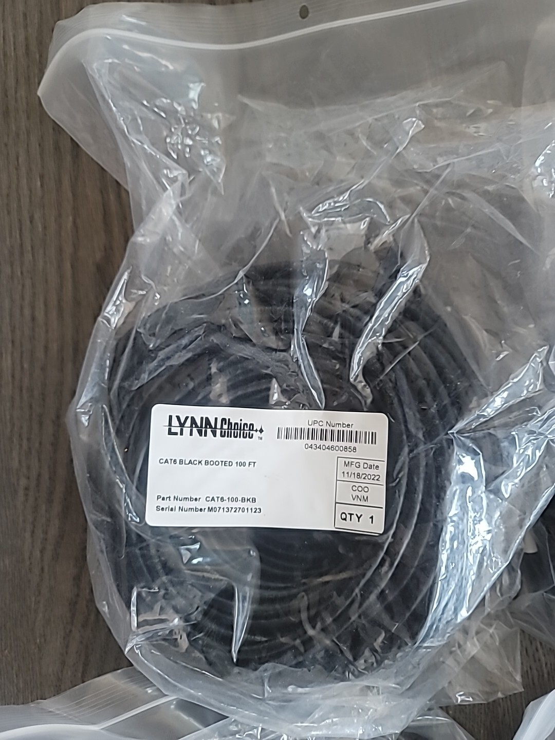 Lynn Choice Cat6 Black Booted 100 Ft #CAT6-100-BKB Cable 100'