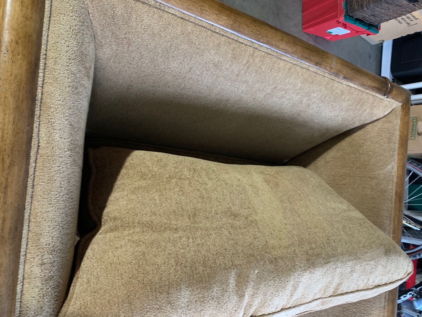 Kensington Oversize Chair, Gold Cushions, with Wood Trim