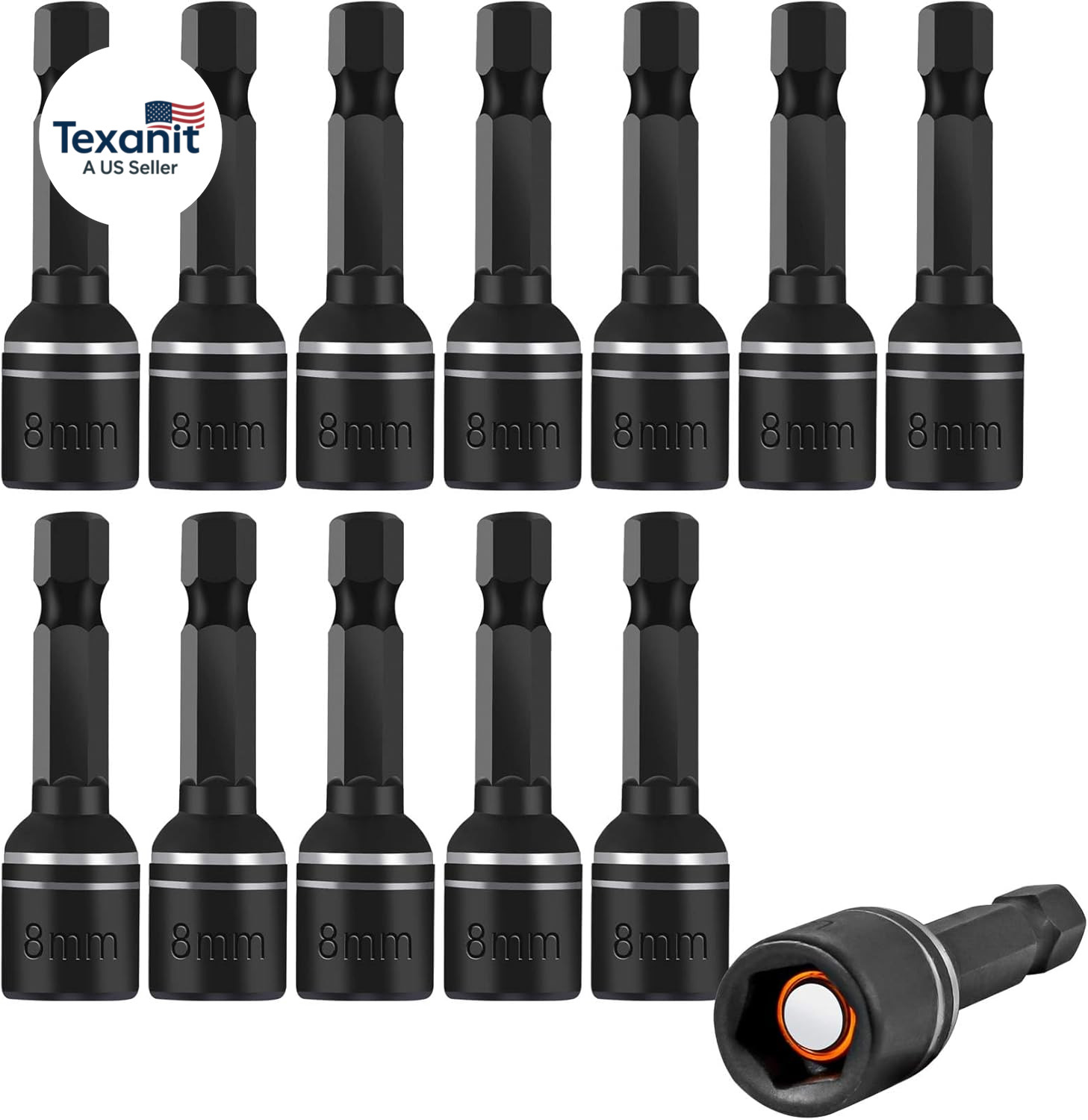 [12 Pack] Better Magnetic Force 5/16 Nut Driver Bits, 8Mm(5/16 Inch) Magnetic Im