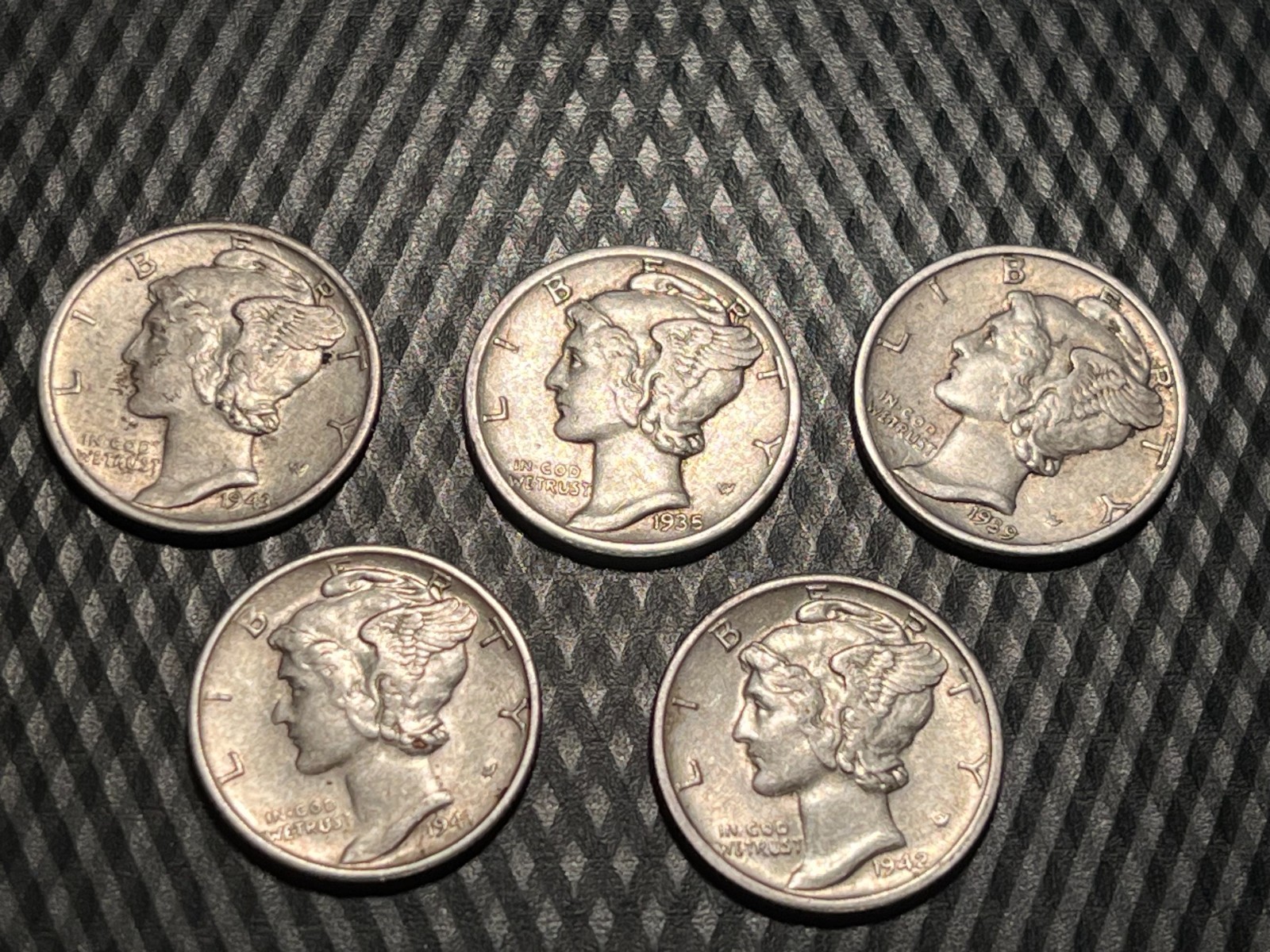 Lot of 5 Mercury Dimes XF-AU - original coins 35s, 39s, 41s, 42s, 43s #Q1