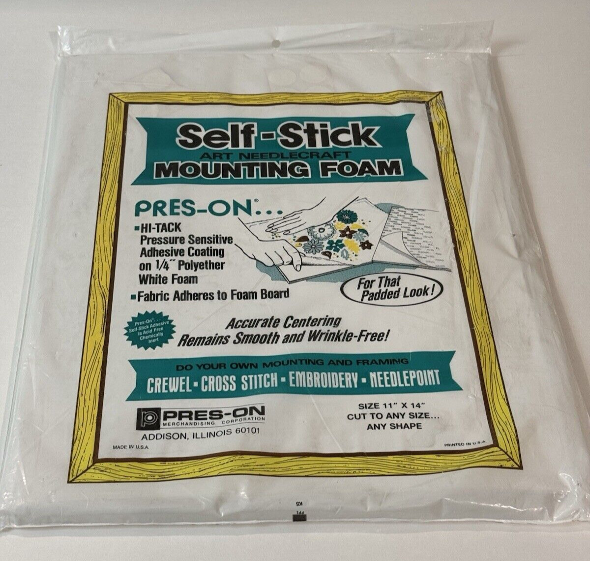 VTG Press-On Self Stick Art Needlecraft Mounting Form 11X14 Hi Tack Crewel NEW