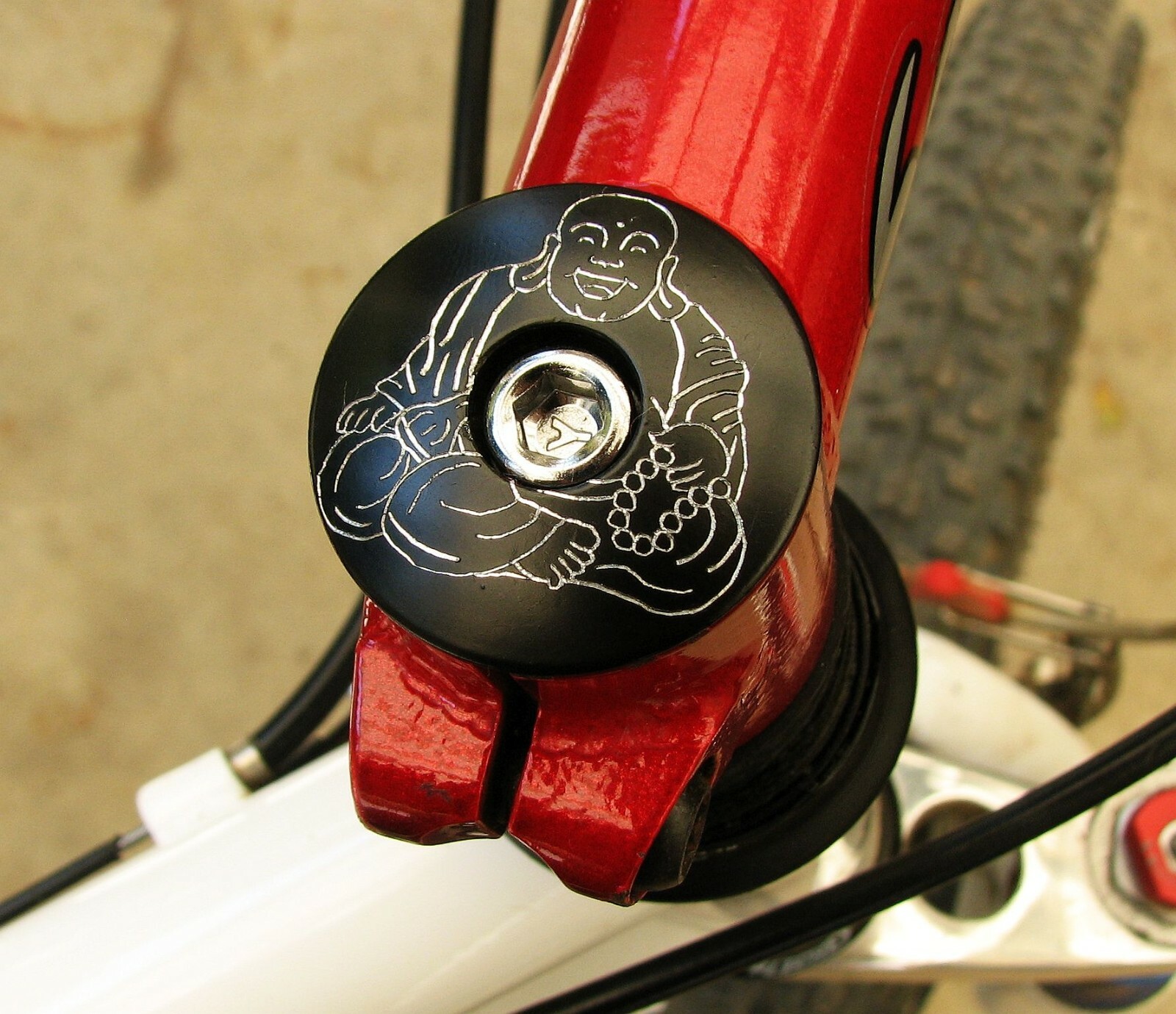 FAT BUDDHA HEADSET STEM TOP CAP 1 1/8" CUSTOM BLACK ENGRAVED