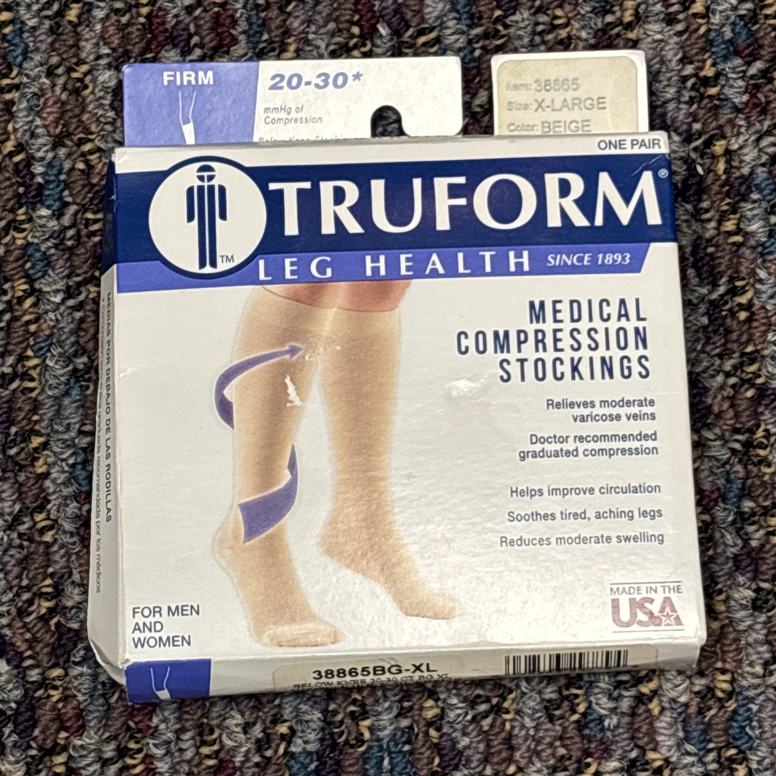 Truform 8865BG Beige Compression Stockings Below Knee Closed Toe 20-30 mmHg XL