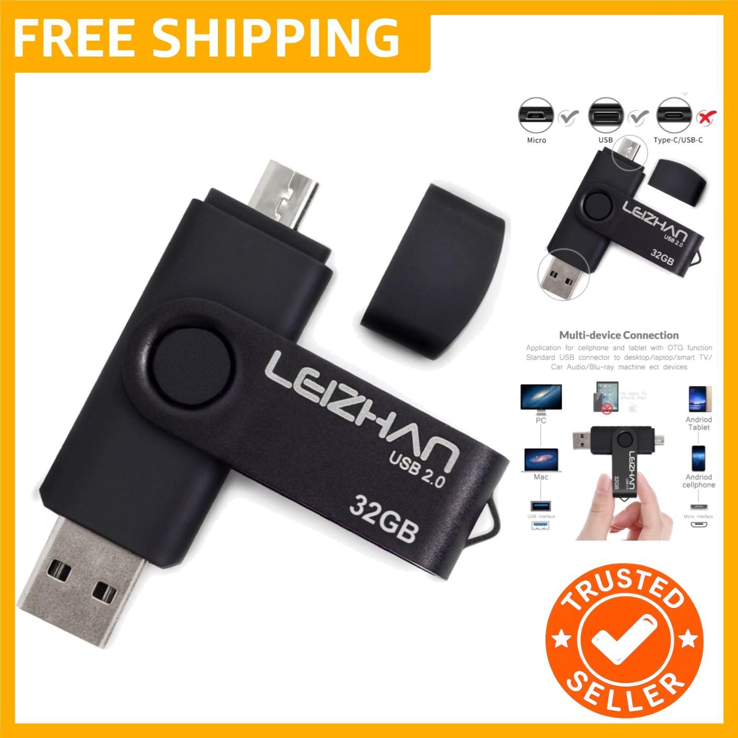 Micro USB Flash Drive 2-in-1 OTG Pendrive 32GB, Micro Thumb Drive Memory Stic...