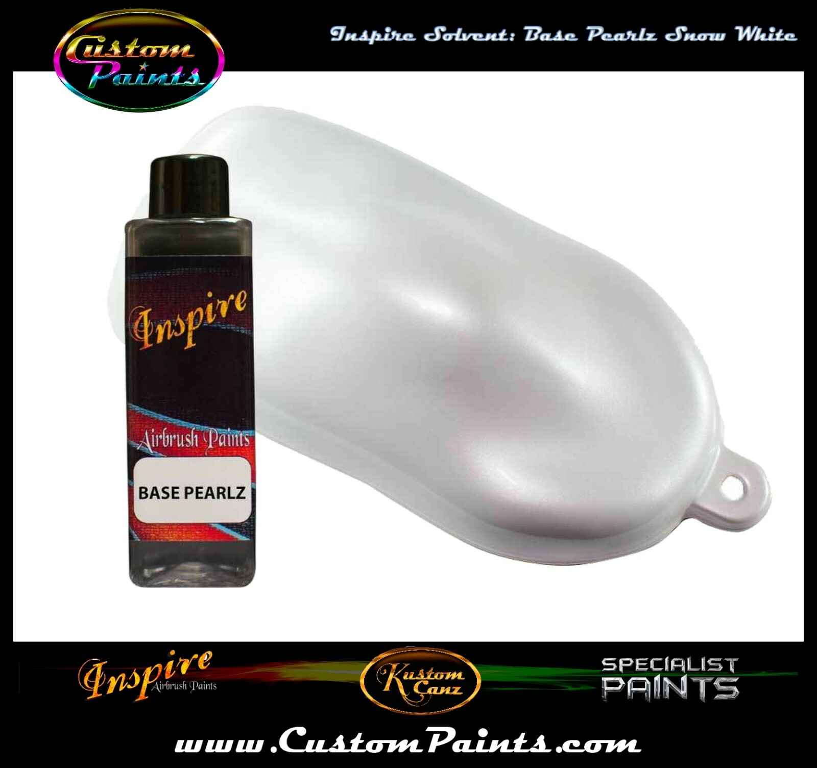INSPIRE AIRBRUSH BASE PEARLZ SNOW WHITE 4oz (SOLVENT), CUSTOM PAINT, ARTIST, HOK