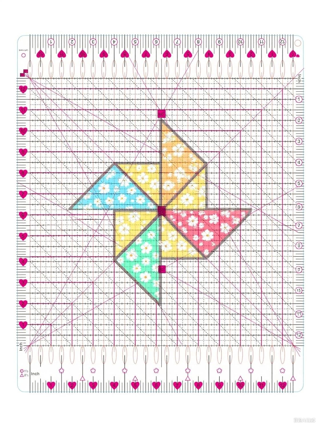 12.5x12.5 Inch Slotted Quilting Ruler, Fabric Cutting, Sewing, Template
