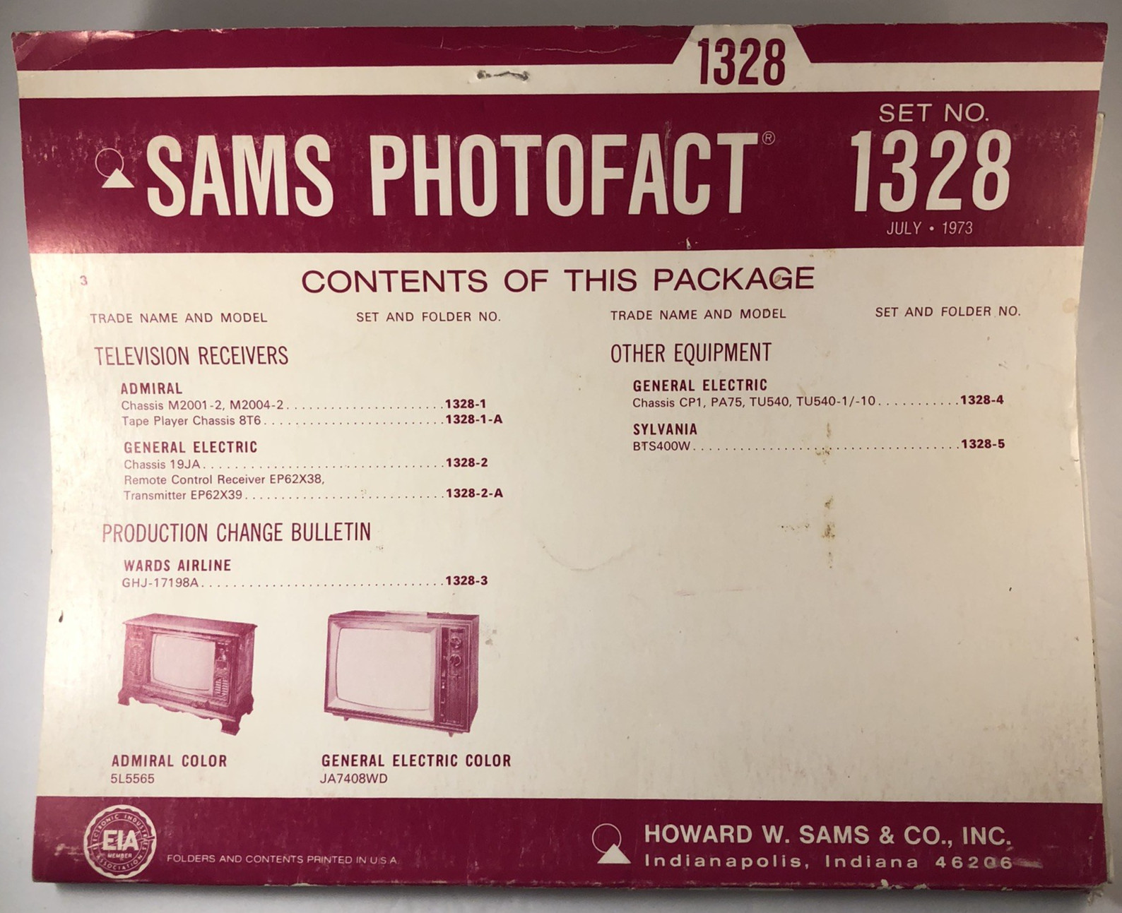 SAMS PHOTOFACT FOLDER SET NO. 1328, 1973, SCHEMATICS & SERVICE MANUALS