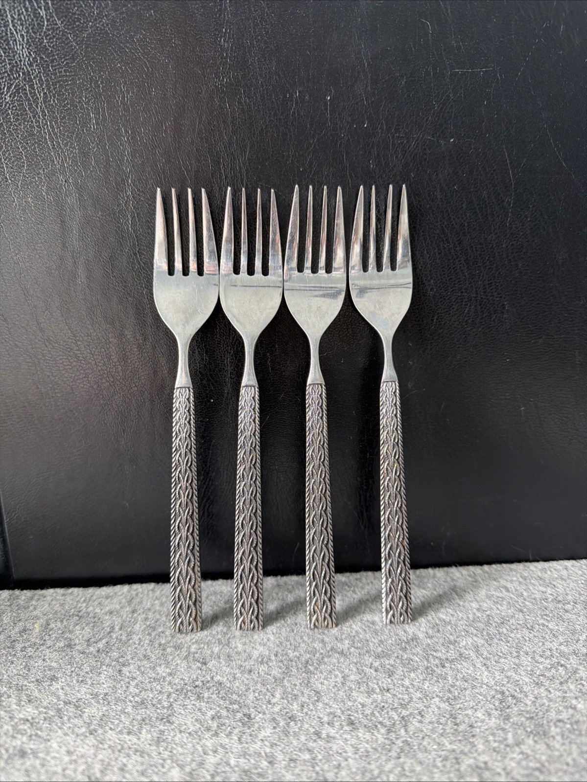 4 MCM JAPAN STAINLESS STEEL FLATWARE BRAIDED ROPE PATTERN Salad Forks