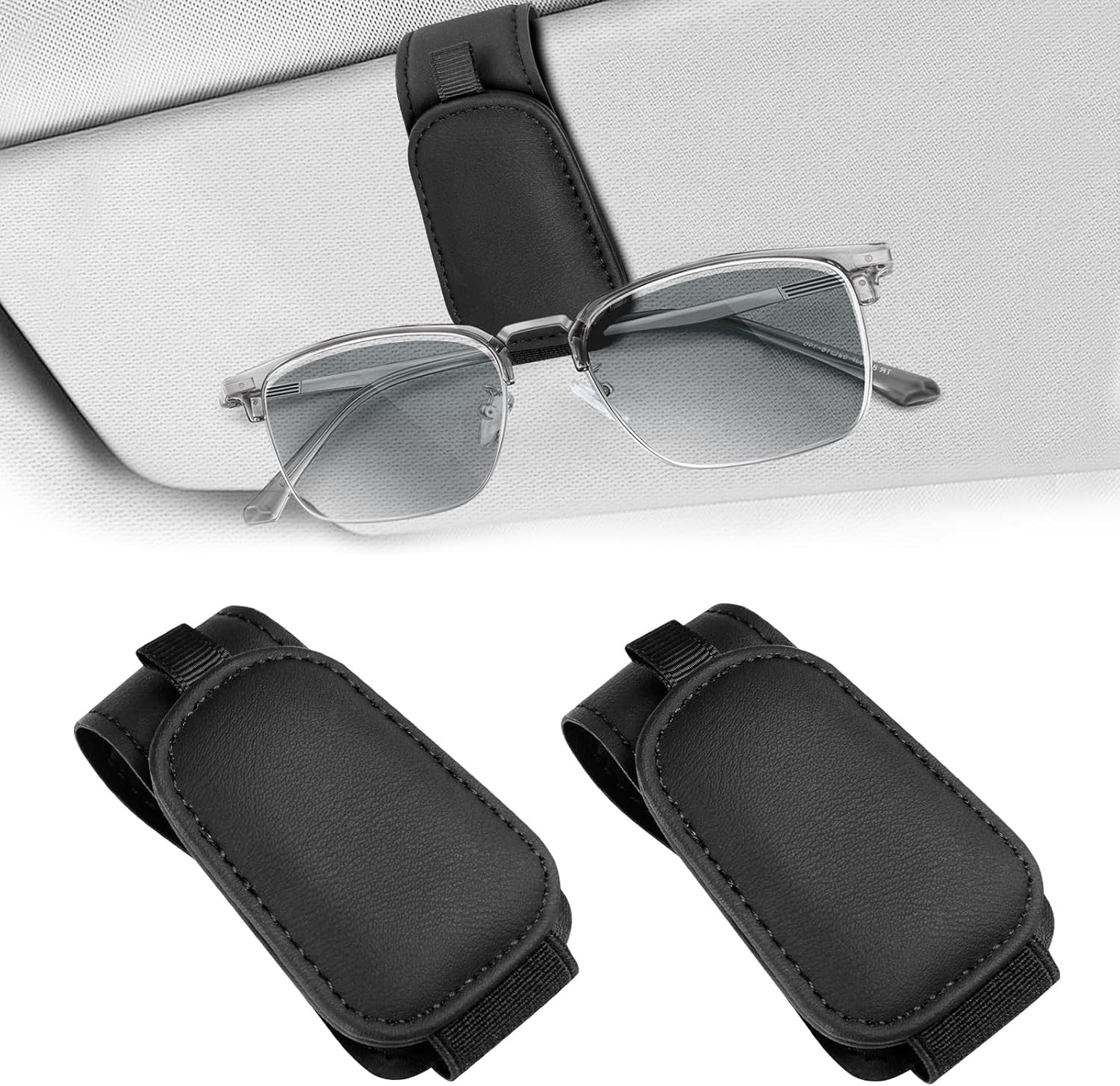 2 Pack Sunglass Holder Clip for Car Visor, Upgrade Magnetic Leather Visor Sungla