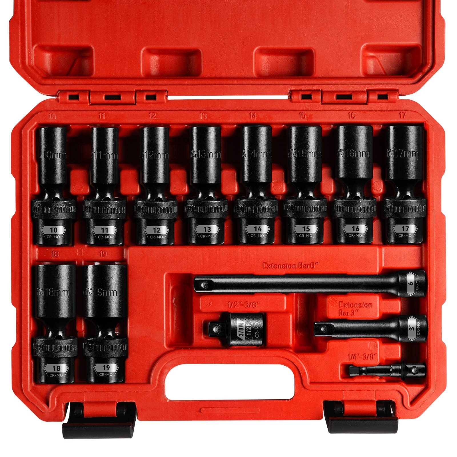 3/8" Drive Swivel Socket Set, 14-Pcs Metric Size (10-19mm) , Deep Socket Set