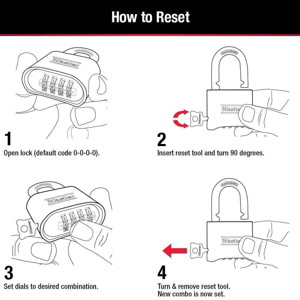 Master Lock Gold Combination Padlock, Gate for Outdoor 4 Pack,