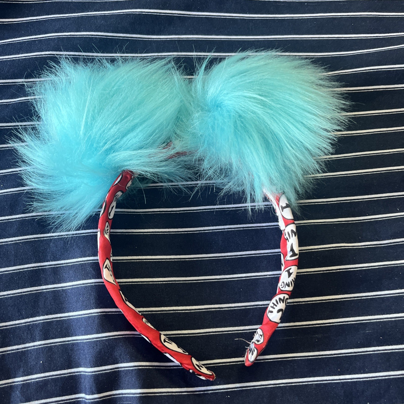 Dr Seuss Thing Headband Blue Faux Fur Pom Poms Costume Cosplay