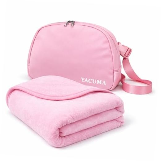 Travel Blanket Airplane Compact with Bag, Soft 40" x 60" Blanket with Pink