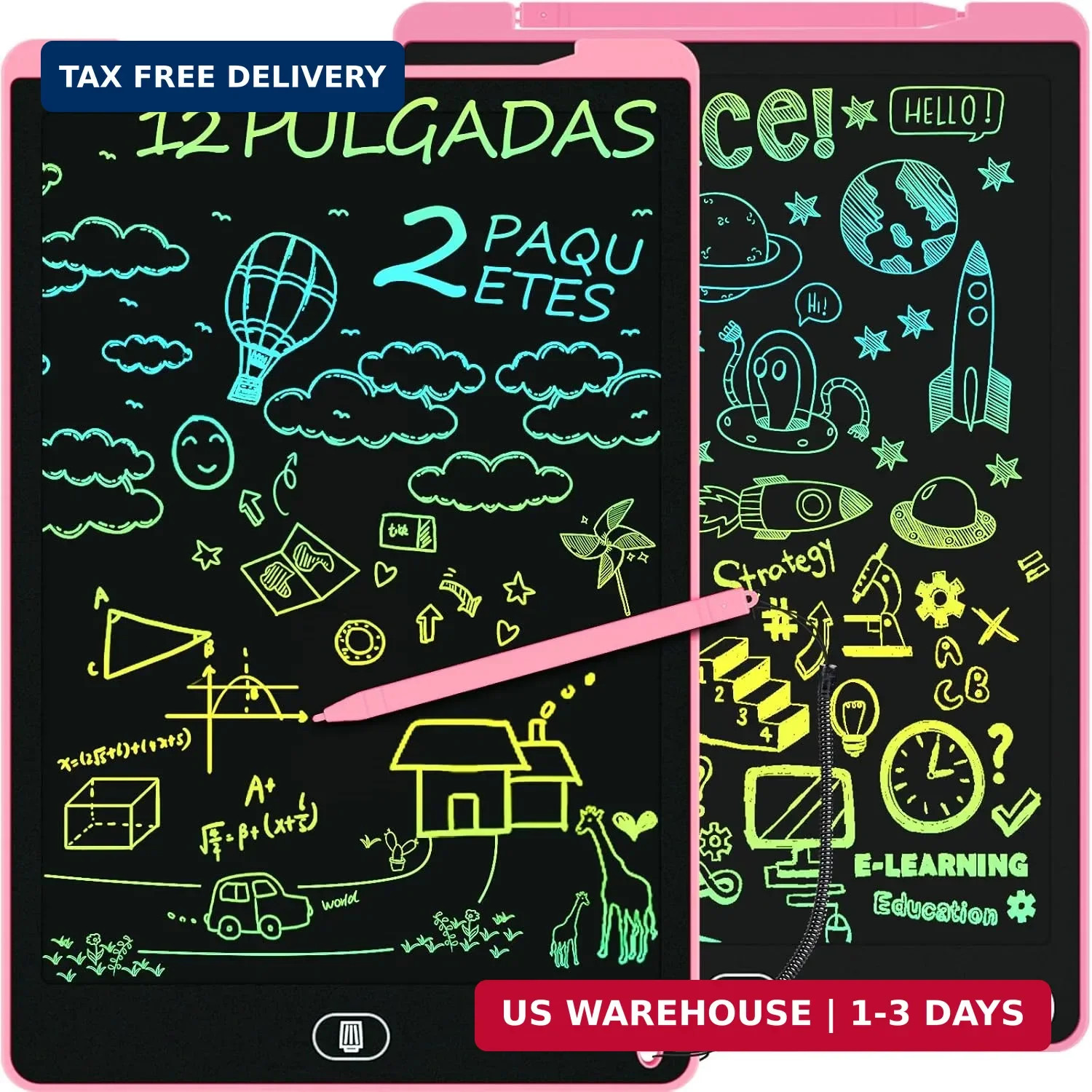 2 Pack 12 Inch LCD Writing Tablet for Kids, Colorful Doodle Board, Eye Protectio