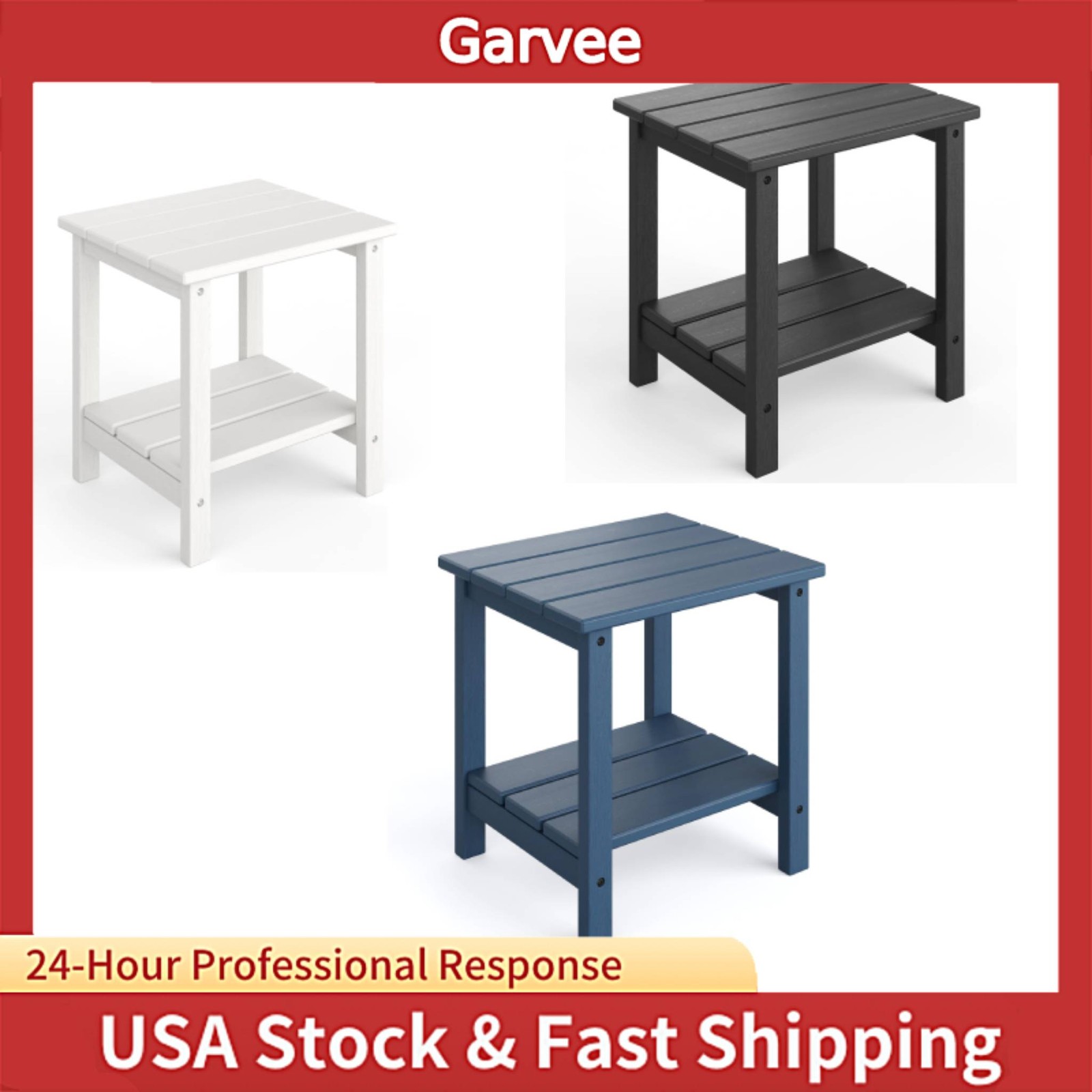 Adirondack Outdoor Side Table Constructed From HDPE Material With Two Tier Struc