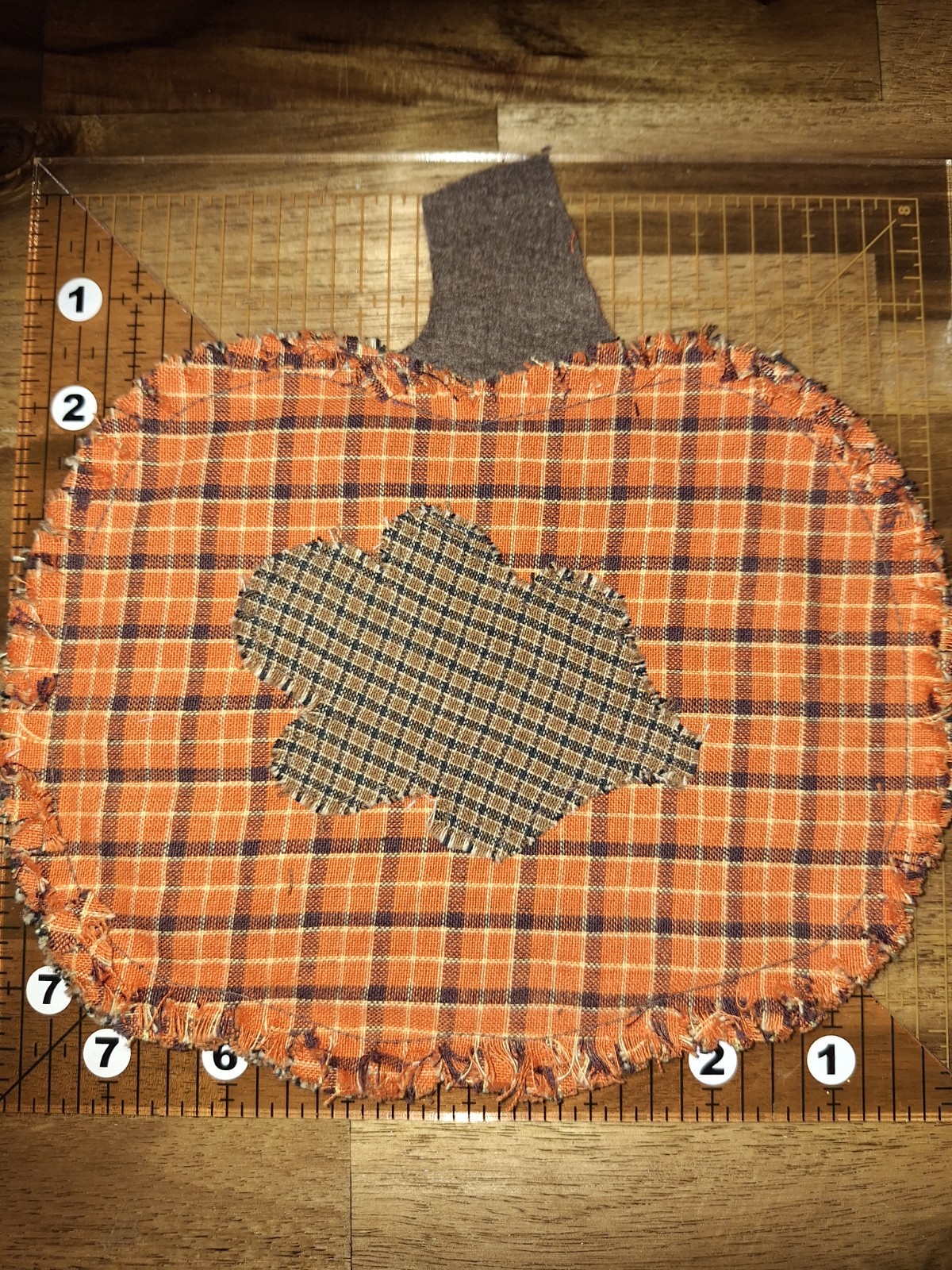Handmade Raggedy Homespun Plaid Pumpkin Coaster - Set/4each #1028