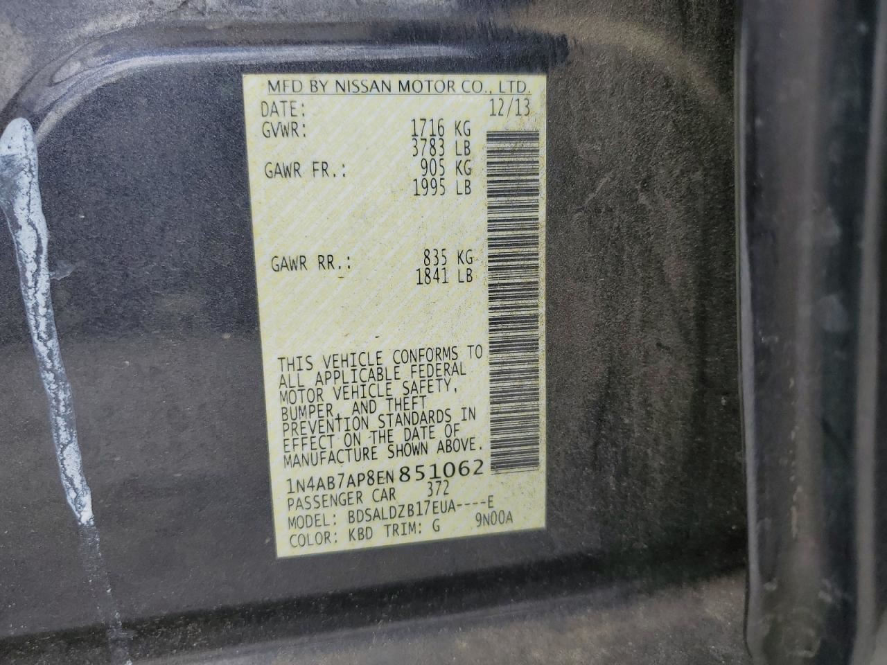SENTRA 2014 Glove Box 4730646